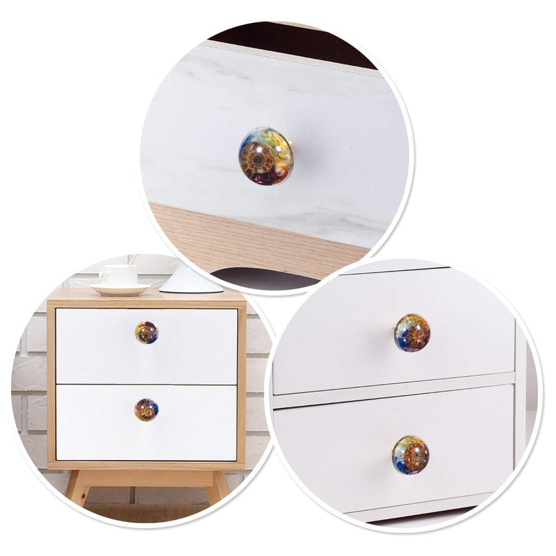mookaitedecor Chakra Drawer Knobs with Screws Set of 2, Ammonite Fossil Resin Crystal Stone Pulls Handle for Dresser Cupboard Kitchen Wardrobe Decorative Circular