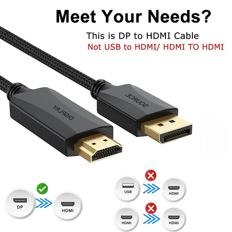 Thin DisplayPort to HDMI Cable 10-Pack, 3 FT 4K DP to HDMI Display Port Cord Adapter Male to Male Cord (UHD 4K, 2K, 1080P) Gold-Plated Braided Compatible with Dell, HP, Insignia, ASUS, AMD and More 3FT/0.9M Black