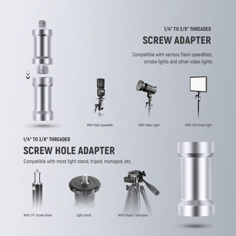NEEWER Camera Flash Bracket H Type Mount with Umbrella Softbox Holder, 180° Swivel Adjustable Metal Light Stand Adapter with 1/4" to 3/8" Screw Adapter for Speedlite LED Light Stand Tripod (2 Pack) FB-1(2-Pack）
