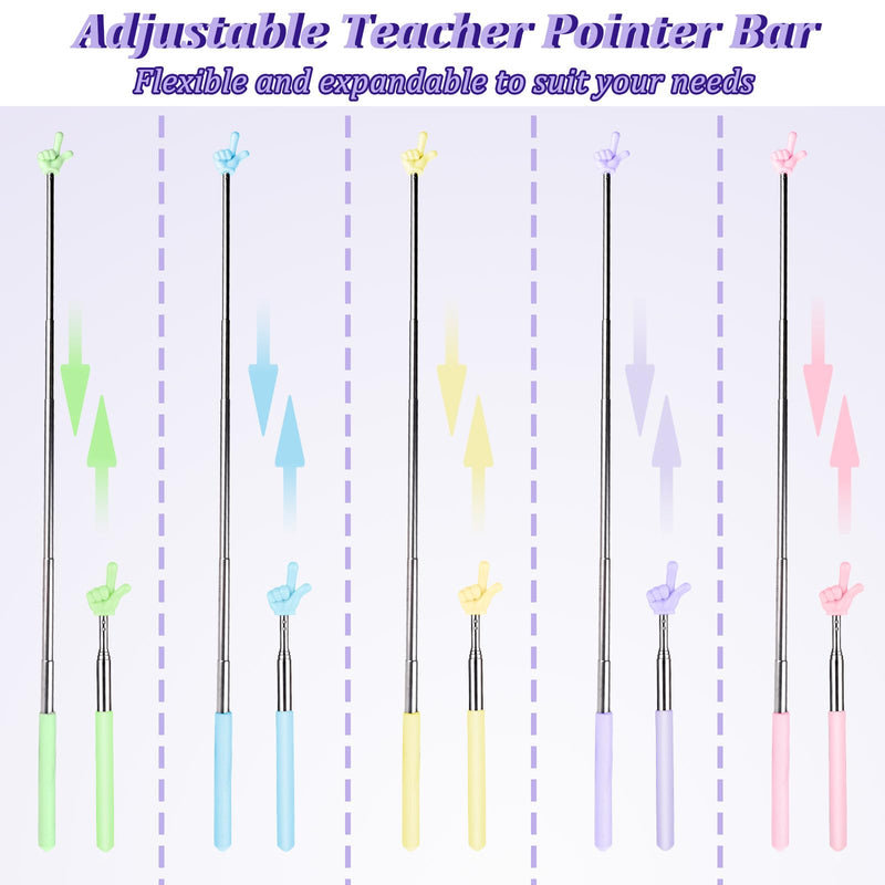 5 Pcs Pointer Stick for Classroom, Retractable Teachers Pointer for Classroom Kids Reading, Finger Pointer Stick Elementary School Kindergarten Teacher Classroom Supplies(Color A)
