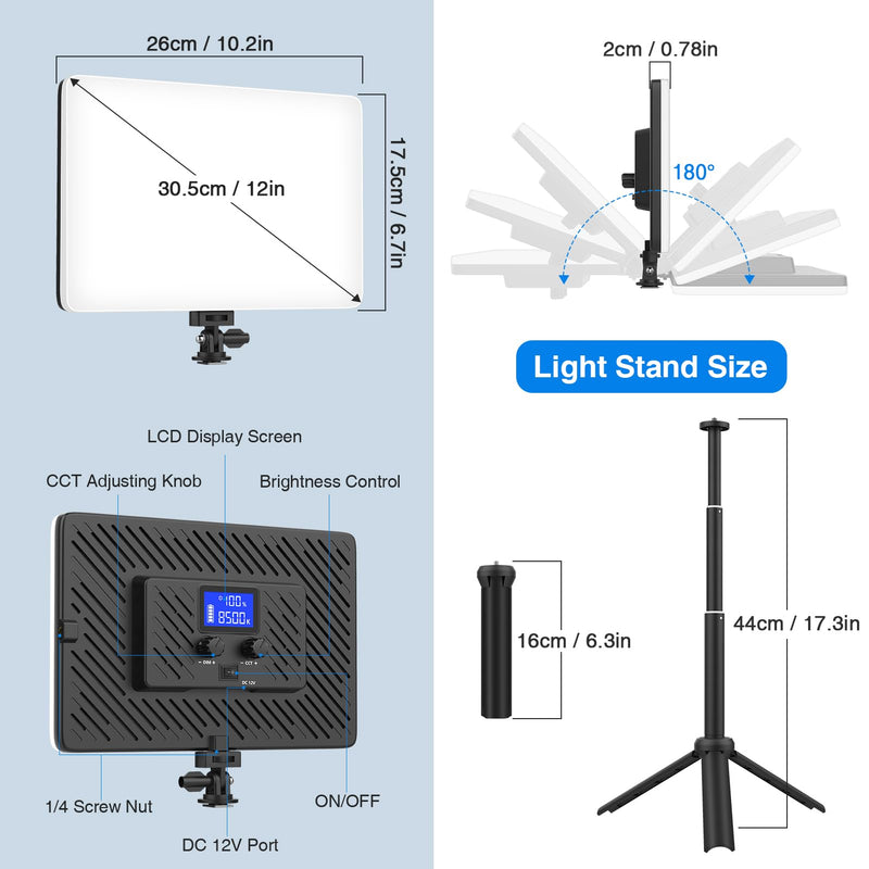 Led Video Light Panel Light with Extendable Tripod, 4000mAh Rechargeable Camera Lighting, 2500K-8500K Photo Light for Outdoor Indoor Photography Live Streaming Zoom Calls Video Recording