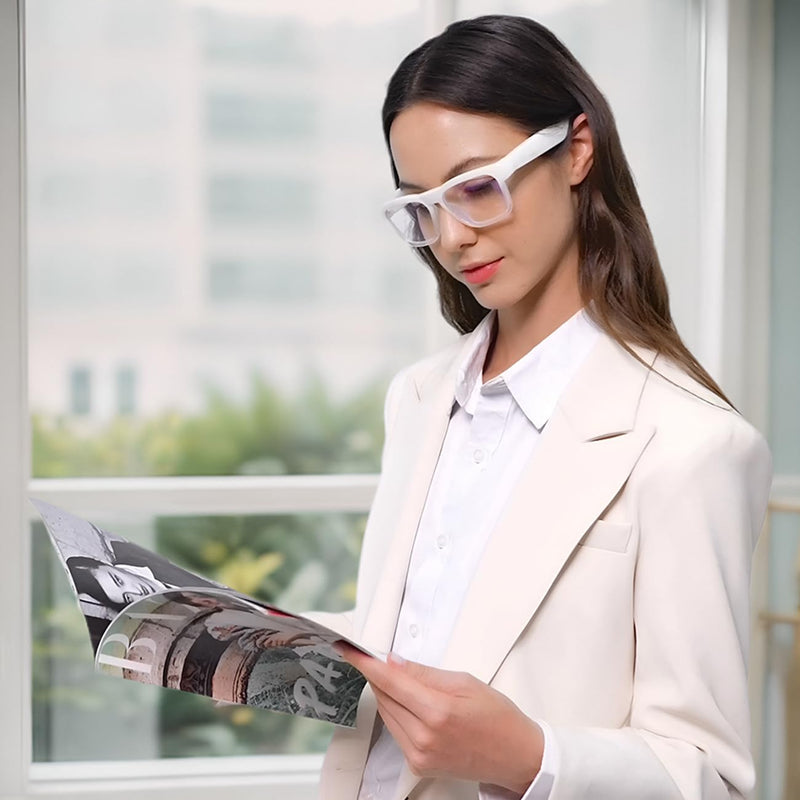 OhO Bluetooth Sunglasses,Voice Control and Open Ear Style Smart Glasses to Listen Music and Calls,UV400 Polarized Lens Shiny White Frame-blue Light Blocking Lens