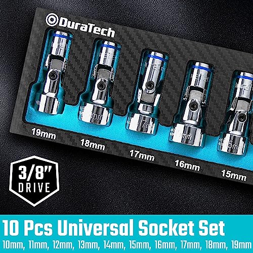 DURATECH 3/8" Drive Universal Joint Socket Set, 10-Piece, Metric, 10mm-19mm