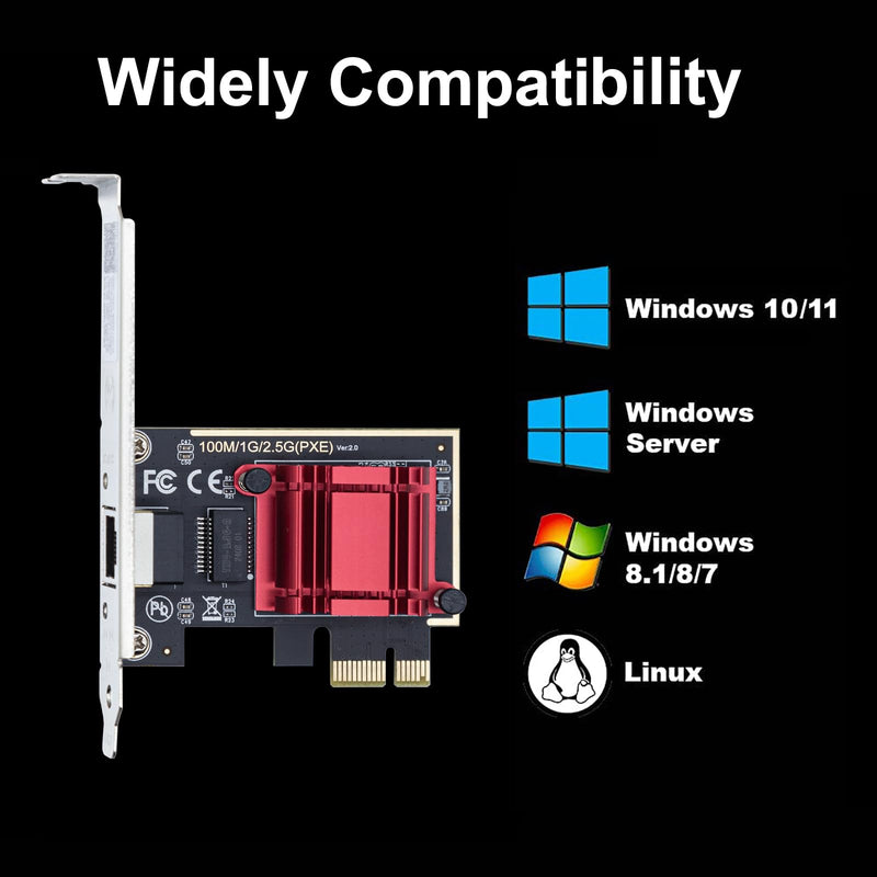 H!Fiber 2.5Gbase-T PCIe NIC with Realtek RTL8125 Chip, 2.5Gb Network Card, 2500/1000/100 Mbps,Single RJ45 Port, PCIe X1, Ethernet Card for Windows/Windows Server/Linux 2.5G RTL8125 1 RJ45