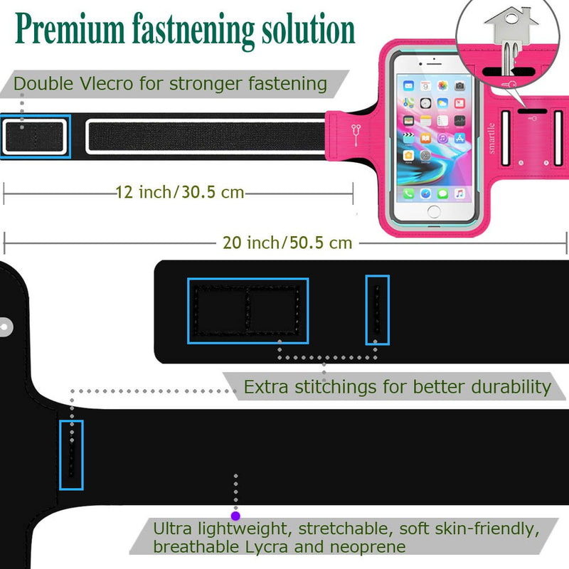Arm Phone Holder for Running, Armband Cellphone for iPhone 15 14 13 12 11 Pro Max/XR/8 7 6s Plus, for Galaxy A/S/Note Up to 6.9’’, for Exercise Gym Fitness Sports Gear -Pink Pink