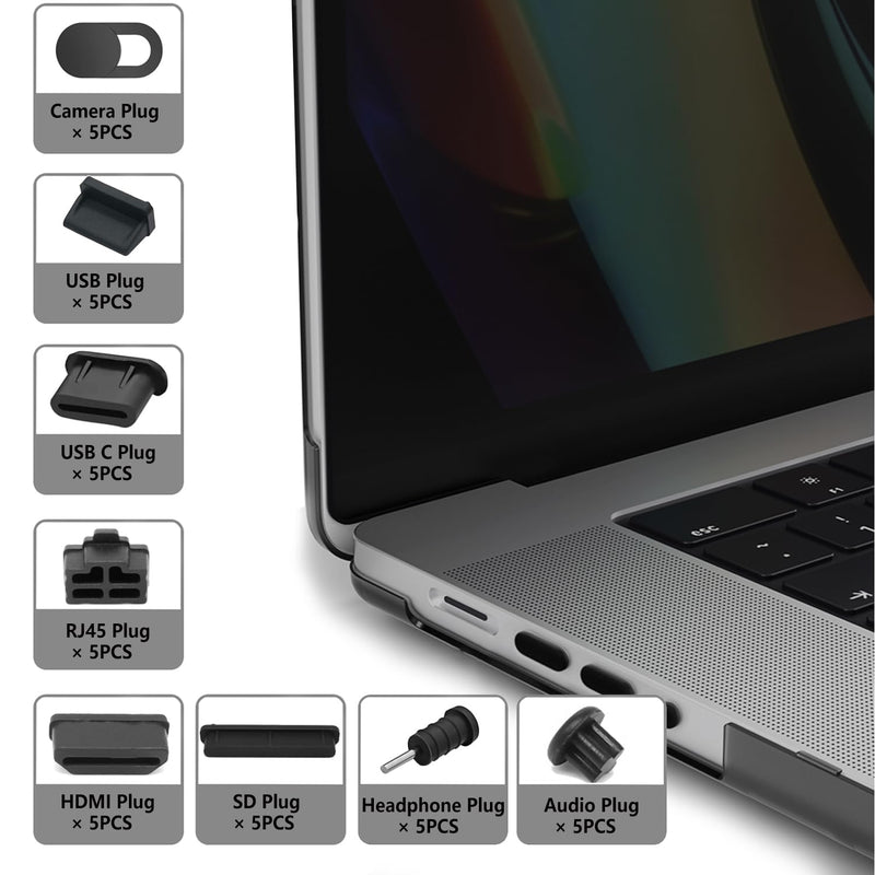 40PCS USB Port Cover, Silicone Anti Dust Cover Dust Plugs Caps for Computer Camera, USB, USB C, RJ45, HDMI, SD Port, Headphones Port, Audio Port (8 Types) A