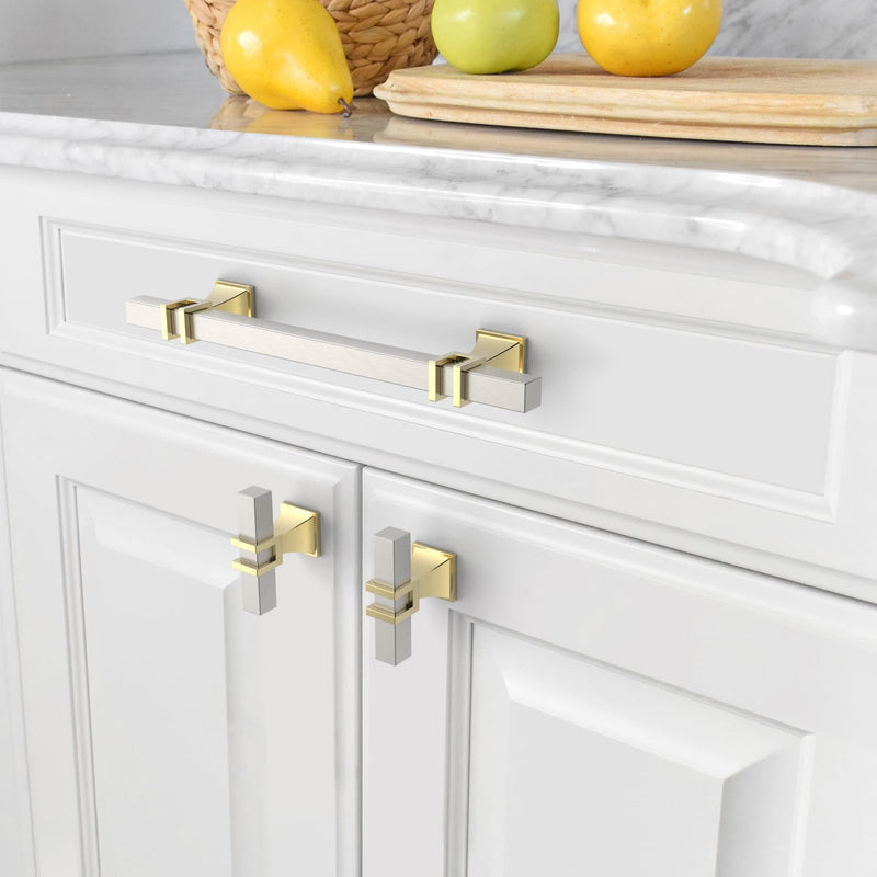 Amerdeco 10 Pack Brushed Satin Nickel and Gold Cabinet Knobs 1.46 Inch(37mm) Single Hole Cabinet Handles Rectangle Dresser Knobs Drawer Knobs and Pulls for Bathroom Cabinets ZH0067 1.46"/37MM Single Hole Brushed Satin Nickel+Gold