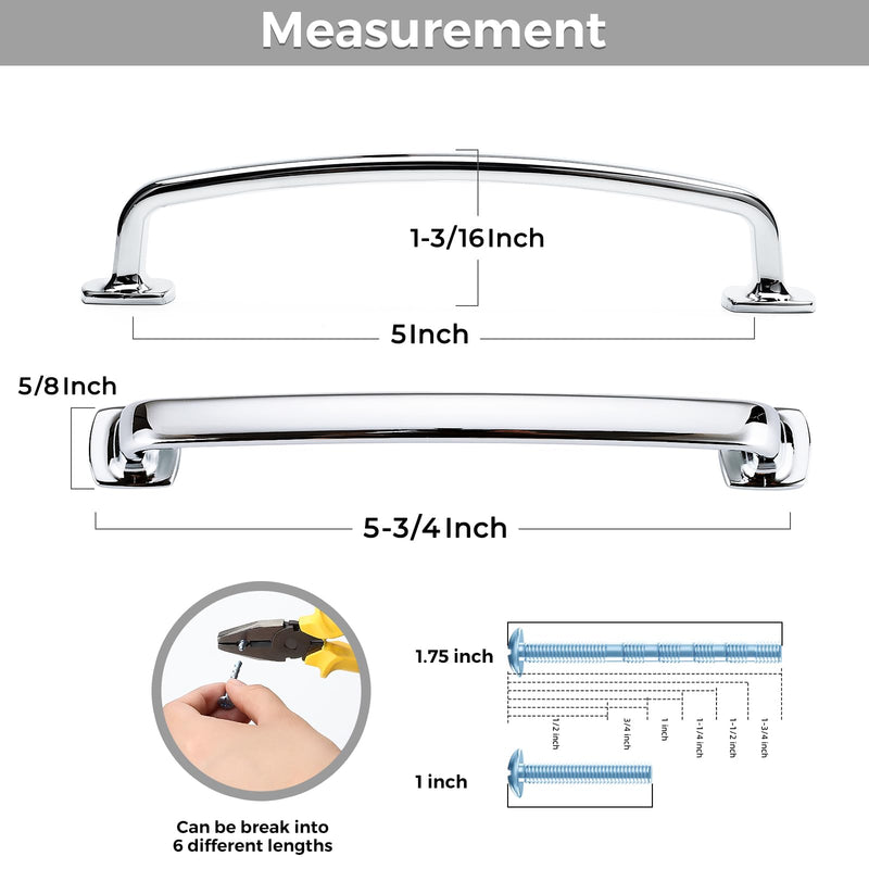 10 Pack Cabinet Handles Arch Cabinet Pulls - 5 Inch Drawer Pulls Polished Chrome Kitchen Drawer Handles Curved Dresser Hardware Solid Kitchen Hardware 5" Hole Center 10