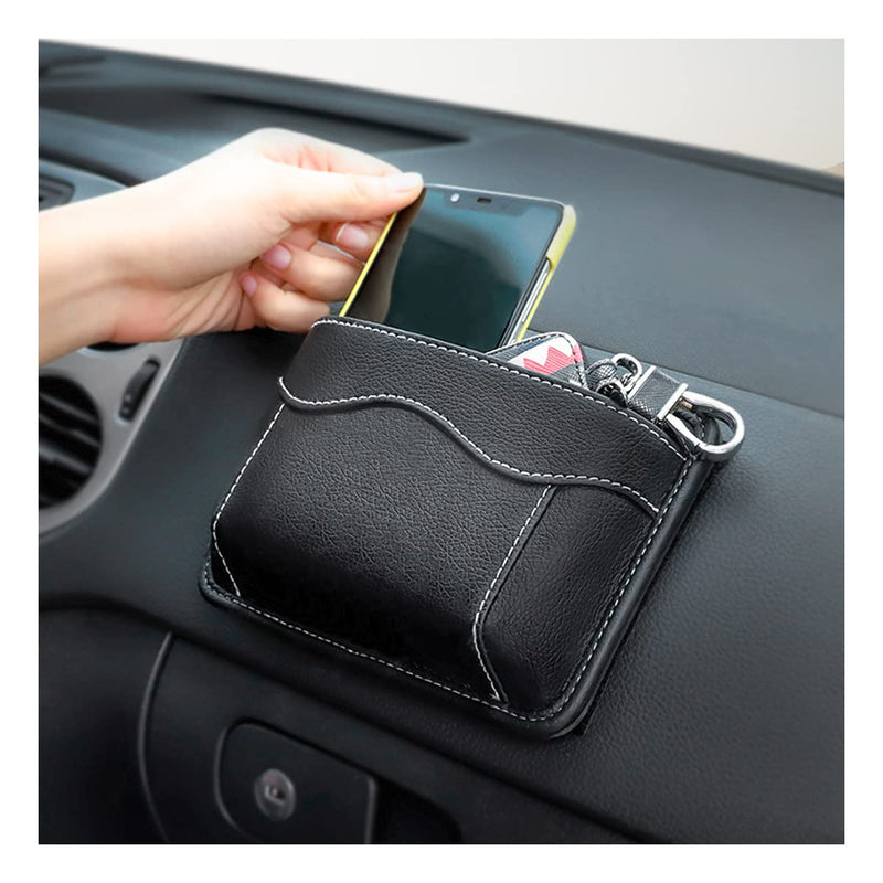 Car Seat Side Pocket Organizer, PU Leather Mini Storage Bag for Auto Door Window Console, Pen Phone Holder Tray Pouch Vehicle Seat Gap Filler for Organize Document, Registration, Notepad (Black) Black