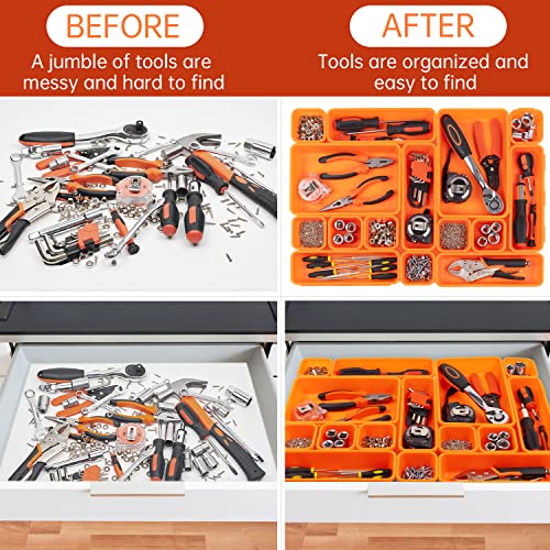90 Pack Tool Box Organizer Tool Tray Dividers, Toolbox Drawer Organizers Storage Trays for Rolling Tool Chest, Work Bench Cabinet Bins, Parts Screw Nut Bolt Small Tools Organization - Grey & Orange
