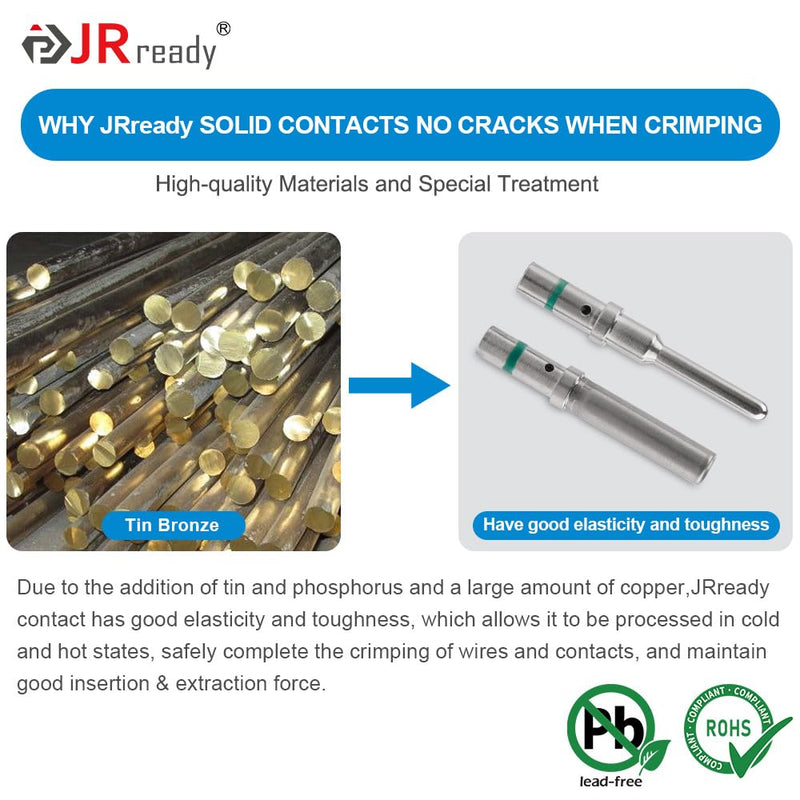 JRready 90 Pairs/180PCS Deutsch Connector Pins and Sockets Solid Contacts Size 16 - Male/Female Pins 0460-215-16141/0462-209-16141, DT Connector Terminals Wire Size 14-20AWG ST6281 Size 16 - 90 Pairs Green Stripes Solid Contacts