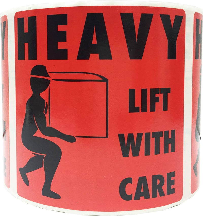 Heavy Lift with Care Labels – 4 x 4 Inch Adhesive Stickers, 500 Total Labels Per Roll for Shipping, Warehouses, Pallets, and Inventory Handling – Made in the USA