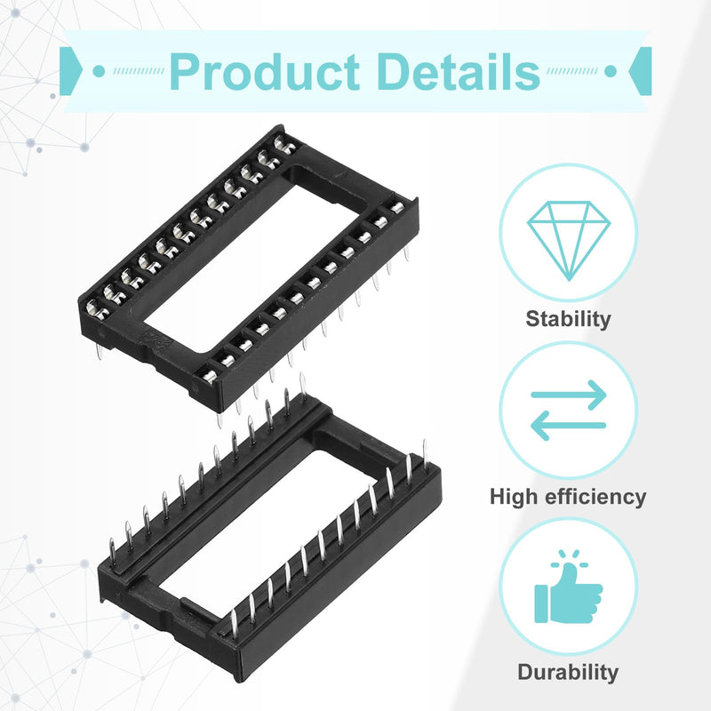 QUARKZMAN Pack of 8 DIP IC Sockets, 24-Pin Dip IC Sockets, 2.54 mm Pitch Flat Pin Chip Connector Adapter for Breadboard Project, PCB Boards, Black 24 pin