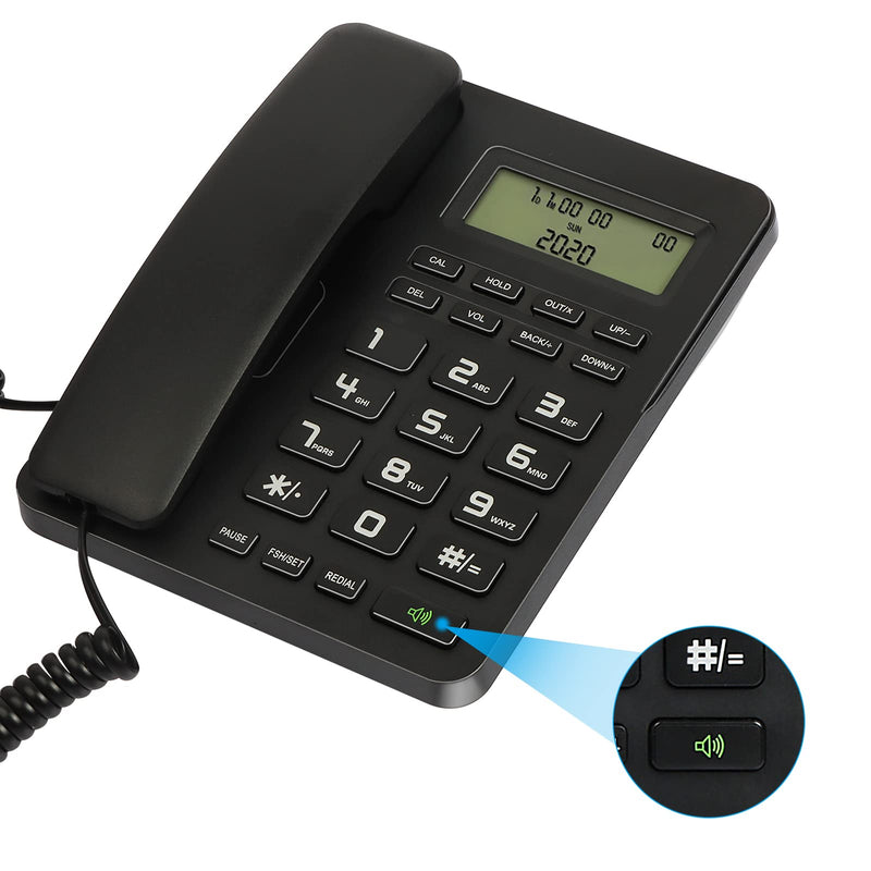 Corded Desktop Telephone–Wired Landline Phone for Home, Office, or Hotel with Adjustable Volume, 3-Level Screen Contrast, Caller ID, and Built-in Calculator-Black Black