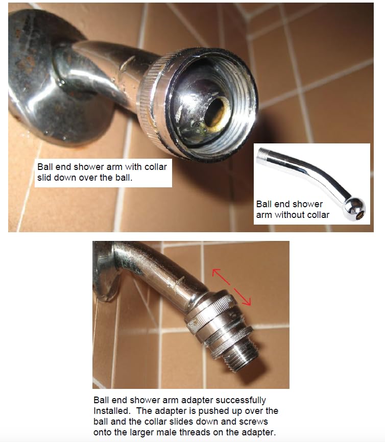 All 3 Ball End Shower Arm Adapter Set Convert to 1/2" Standard Fitting