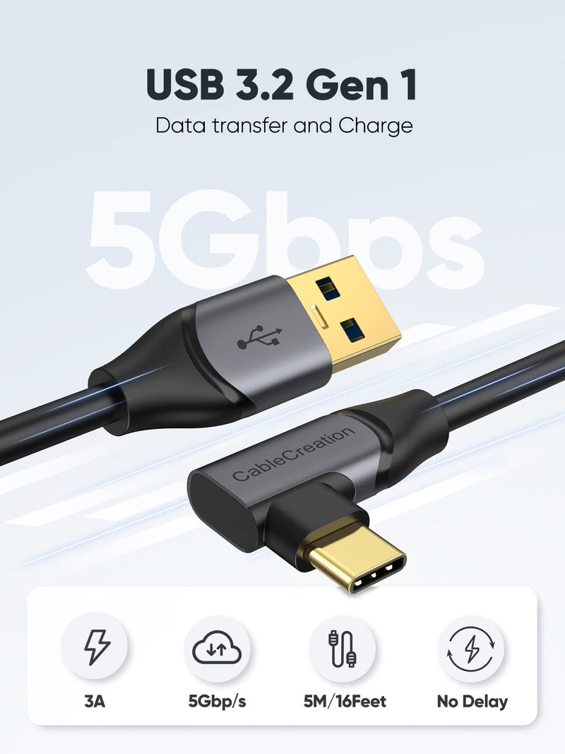 CableCreation 16FT USB to USB C 3.1 Link Cable Compatible with Meta Quest Pro/Quest3/Quest2/Pico4, 5Gbps Highly Speed VR Headsets Accessories Gaming PC, 5 Meters 16 FT