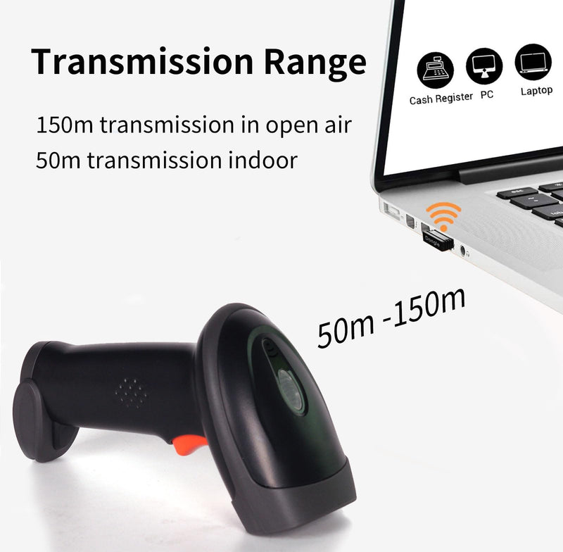 Barcode Scanner Wireless, Handheld Bar Code Scanner Versatile 2-in-1 (2.4Ghz Cordless & USB Wired) Book Scanner for Personal Library, Warehouse Inventory, Clothing Shops and More