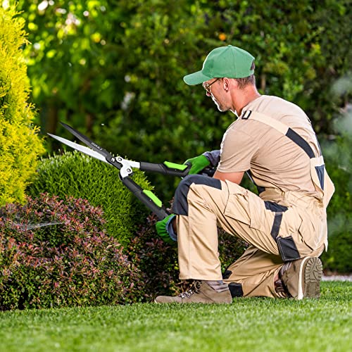 LAND Heavy Duty Telescopic Hedge Shears with Wavy Blade and Extendable to 29"-38" Steel Handles. Extendable Manual Hedge Clippers for Trimming Borders, Boxwood, and Tall Bushes.