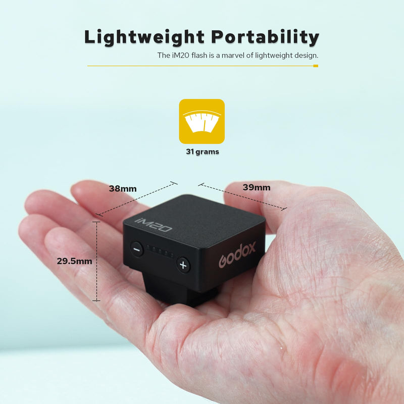 Godox iM20 Mini Flash, USB C Charging Built-in Battery with 5 Levels Flash Power for Canon/Sony/Fujifilm/Nikon/Panasonic/Olympus, Godox Flash, for Sony ZV1 Flash, Camera Flash