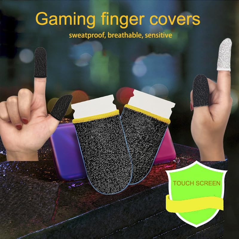 Gaming Finger Sleeves for Mobile Gaming, Gaming Gloves 8 PCS 0.3 mm Silver Fiber, Anti Sweat, Extremely Thin,Breathable Seamless Touchscreen Finger Cover Thumb Sleeve Fit Phone Game Tablet Devices Black 8PCS