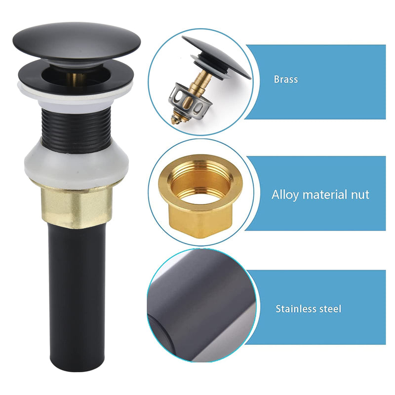 Rockgoya Bathroom Sink Drain,2 Pack Drain Stopper Bathroom Sink Without Overflow,Pop Up Drain Assembly with Detachable Strainer Basket,Built-in Anti-Clogging Strainer,Stainless Steel Mattle Black Mattle Black-2 Pack