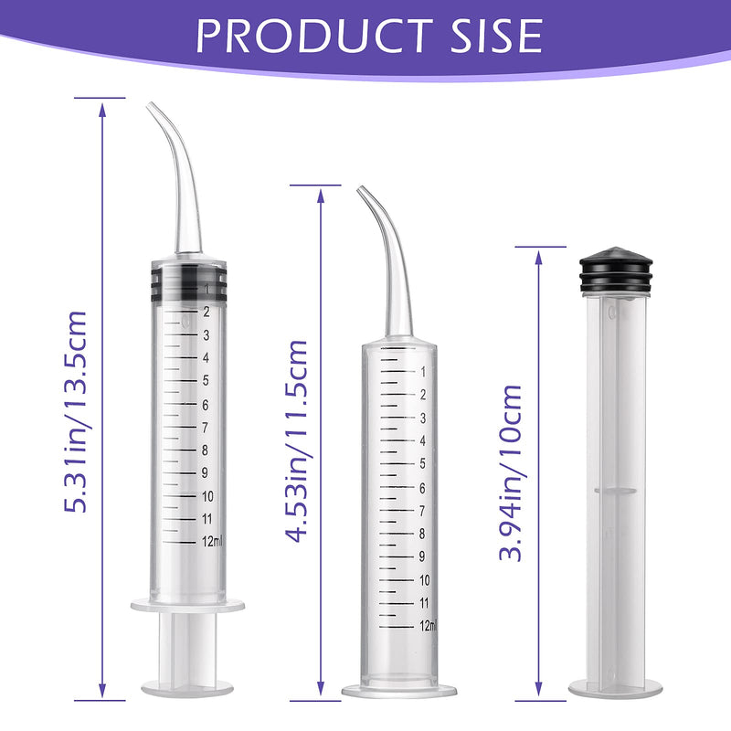 WLLHYF 5 Pack Dental Syringes, 12ml Dental Irrigation Syringe with Curved Tip and Measure Scale Wisdom Teeth Syringe Irrigation Syringes for Oral Dental Care Cleaning