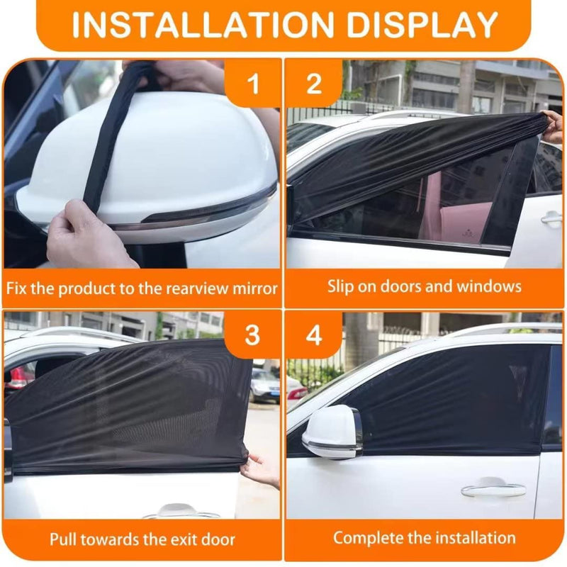 2pcs Car Front Window Sunshade, Breathable Mesh Car Window Screen Streched up to 40", for Car Night Camping, Privacy Shade 2Packs Front Window