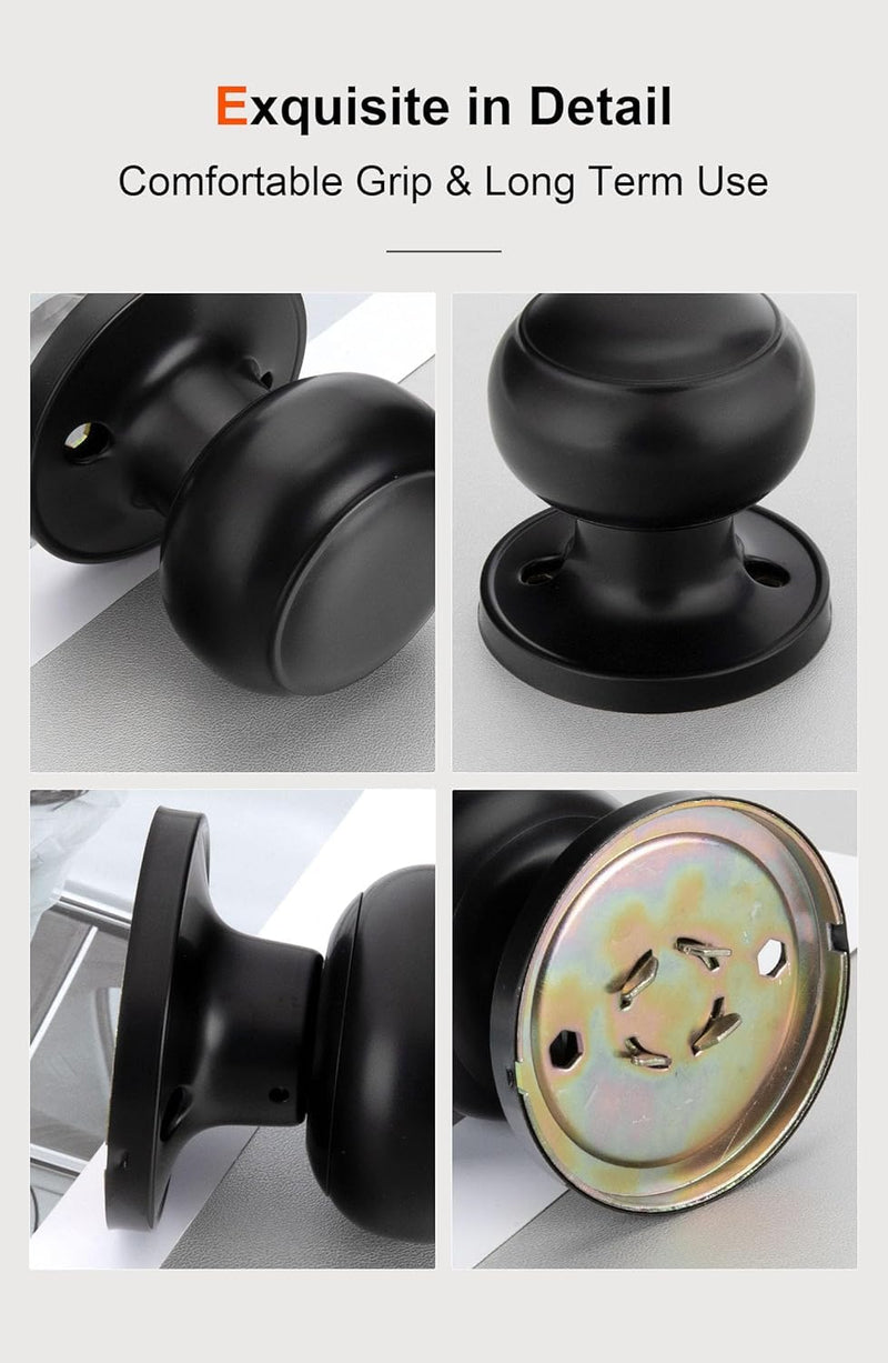Haidms 3 Pack Black Dummy Door Knobs, Half Matte Black No-Turning Dummy Closet Doors Single-Sided Door Locks (6 Pieces/3 Pairs)