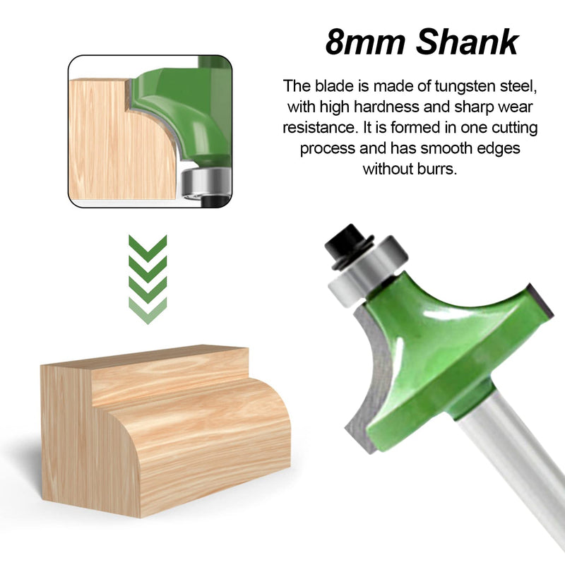 Pack of 6 rounding cutters 8 mm shank, carbide radius cutter with ball bearing round cutter, round over cutter bits router bits, milling head for router 8 mm for carpentry chamfering woodworking trimming