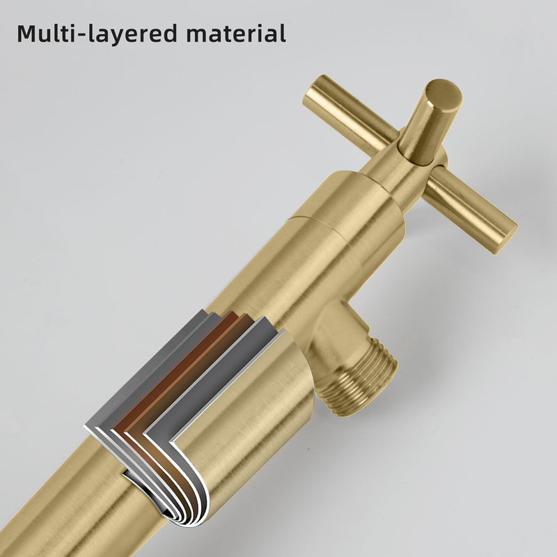Shower Head Manifold with Double Outlet and Shut Off Valves for Dual Sprayer Showering System,Can Connect Two Showerheads,Brushed Gold，STG04-LL 11.8-inch Brushed Gold