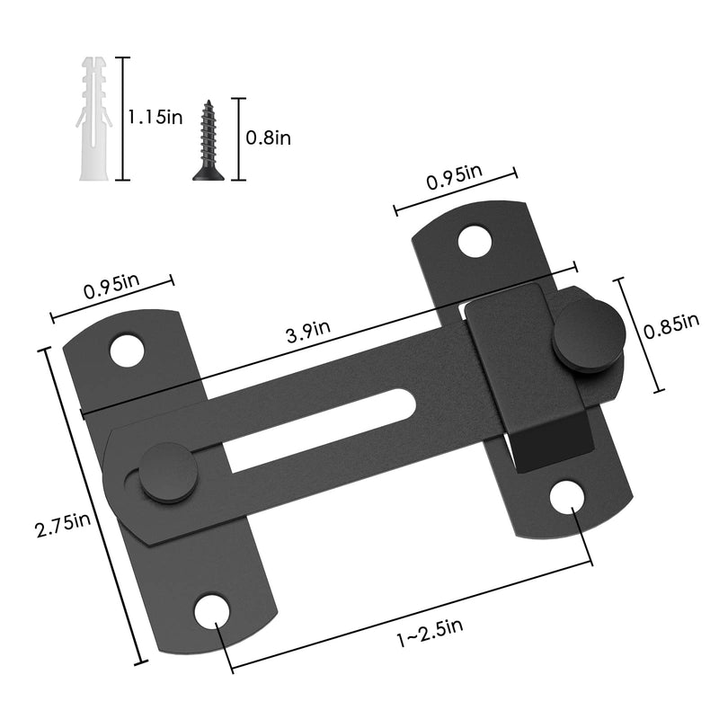 180 Degree Flip Sliding Barn Door Lock for Privacy - Safe barn Door Locks and latches for Barn Door, Pet Door, Bathroom, Outdoor, Garage, Window, Sliding Door（2pcs） Black