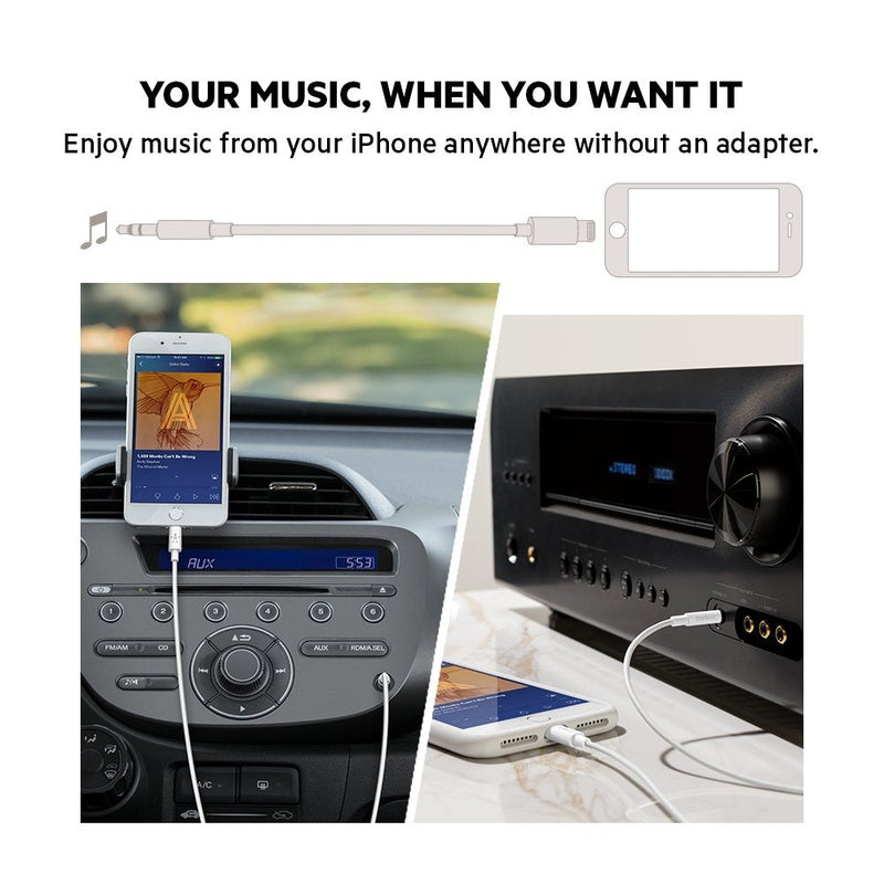 Belkin 3.5mm Audio Cable with Lightning Connector, 6ft Durable AUX Cable for iPhone, iPad, and iPod - Connects to Car Stereo, Headphones, and Speakers - MFi-Certified for Apple Devices - Black 6'