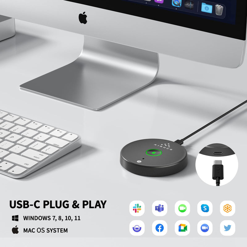AIRHUG USB Microphone,Desktop Computer Mic, Mute Button with LED Indicator,AI Noise Reduction,Plug & Play Omnidirectional Condenser PC Laptop Mics,for Online Calls/Class/Recording Video