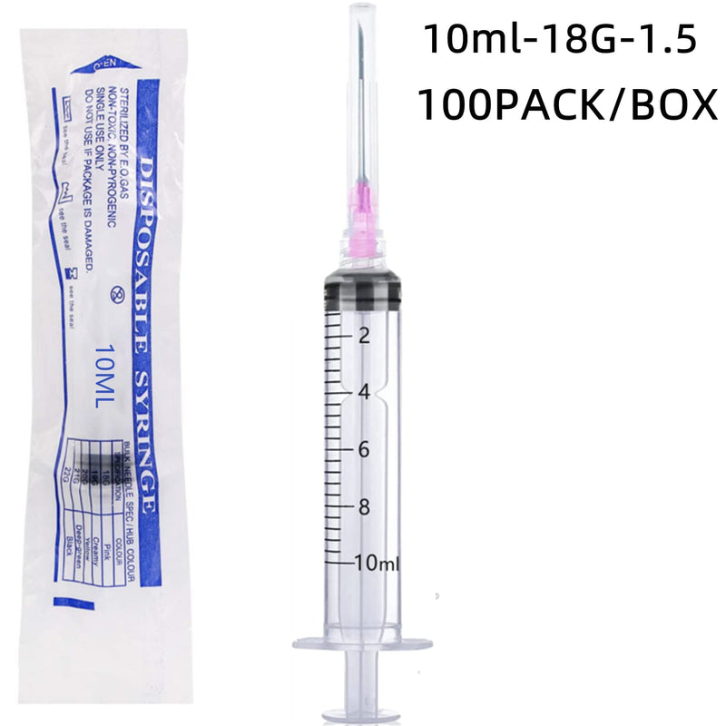 100Pack 10ml Plastic Syringe with 18Ga Disposable Measuring Tool, Individually Wrapped 100 Pack-10ml 18ga 100.0