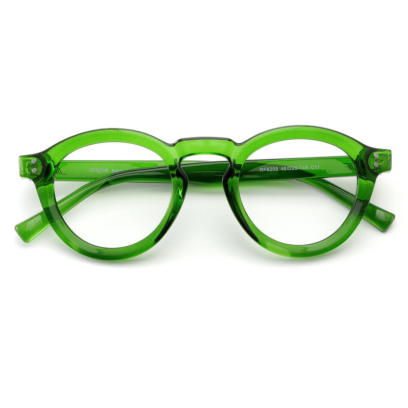 Round Blue Light Blocking Glasses, Retro Computer Gaming Eyeglasses Anti Eyestrain & UV RF6209 Basil Green