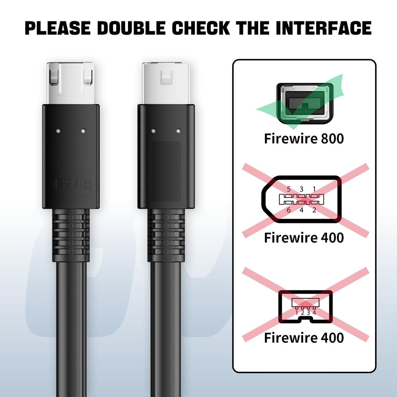 FireWire 800 IEEE 1394b 9pin to 9pin Cable, FireWire 800 (M/M) Male to Male Cord, Triple-Shielded 2FT, 9-9 Cord for PC, Digital Cameras MacBook Pro, Mac Mini, Audio Device