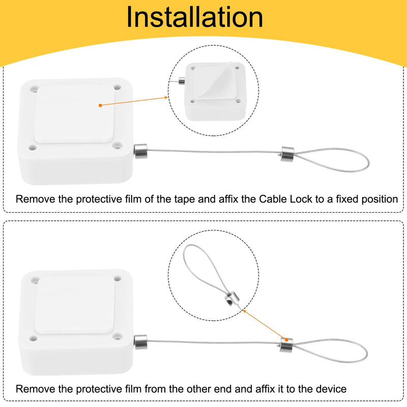 MECCANIXITY 4.9 ft Retractable Cable Lock with Latch Remote Control Security Lock with Adjustable Cord Tether Anti Theft for Laptop, TV, 600g, White, 3 Pack 4.9ft