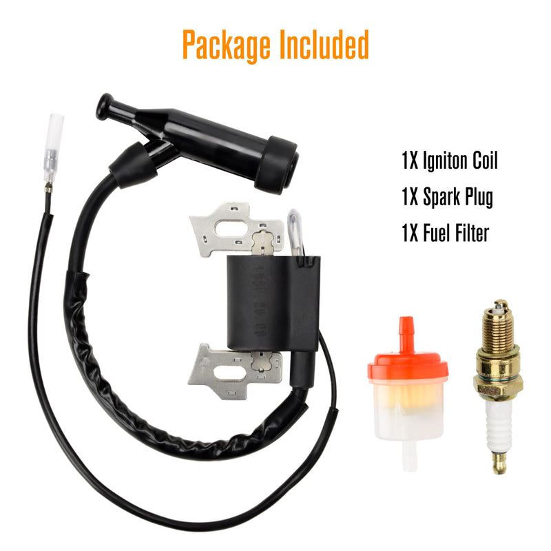 FVRITO Ignition Coil Pack Spark Plug Kit for Predator 212cc 5.5 6.5 HP 69730 69727 196cc Coleman Ct200u Baja MB200 Motovox Hummerhead Gx160 Gx200 Generator Mini Bike Go Kart Pressure Washer Lawn Mower