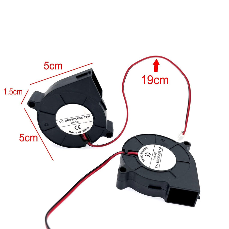 JZK 2PCS Small Blower 24V 5015 Fan, Speed: 6500rpm/min, 50x50x15mm, 3D Printer Blower Fan 24V 5cm, Brushless DC Fan 50mm