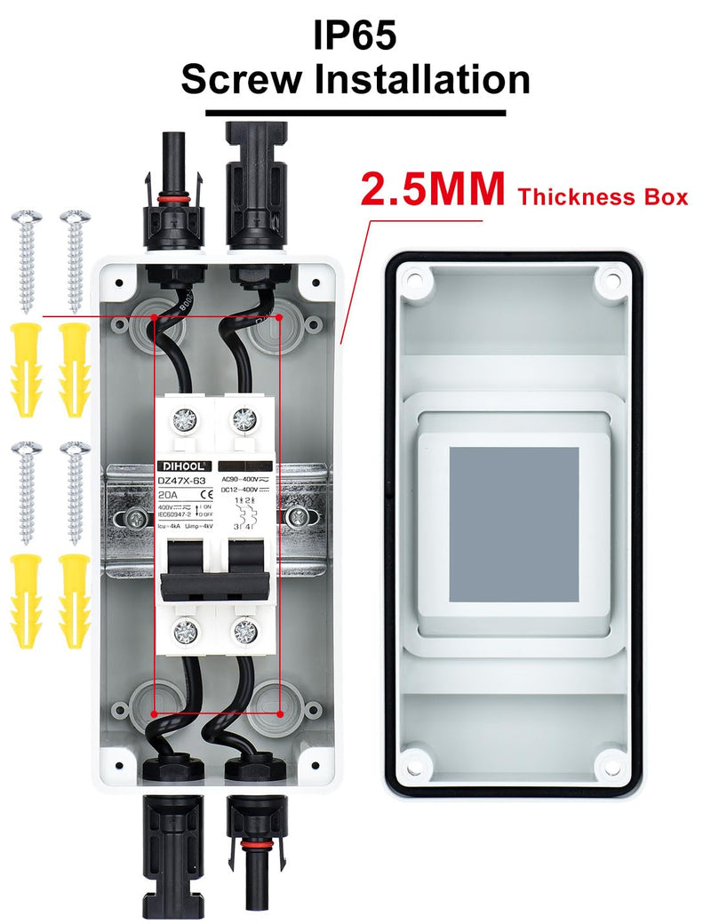 DIHOOL 20 Amp dc Circuit Breaker with Electrical pv Disconnect Box for Solar Panels, Solar Disconnect Switch Outdoor 20 Amp - Uv Proof