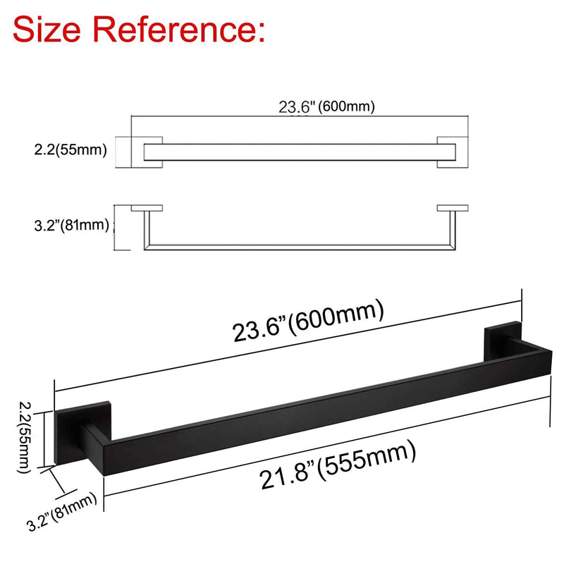 Nolimas Matte Black Bath Towel Bar Single Bars Towel Rack Rod Classic Wall Mounted Stainless Steel Bathroom Towel Bar Toilet Kitchen Towel Shelf Single Layer, 24inch 24 inch