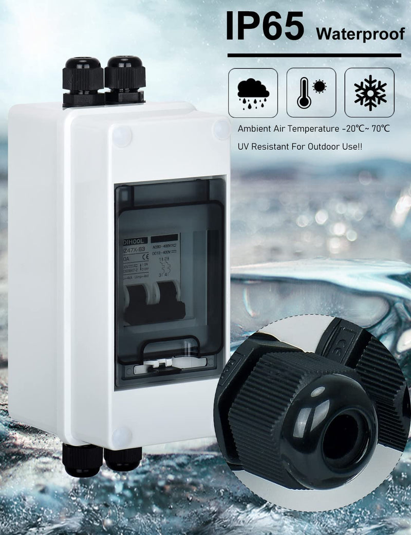 DC 12V circuit breaker PV solar system circuit breaker circuit breaker DC 60A 2-pole (DC12V-DC400V or AC110-400V) with IP65 waterproof housing 60-amp UV-resistant