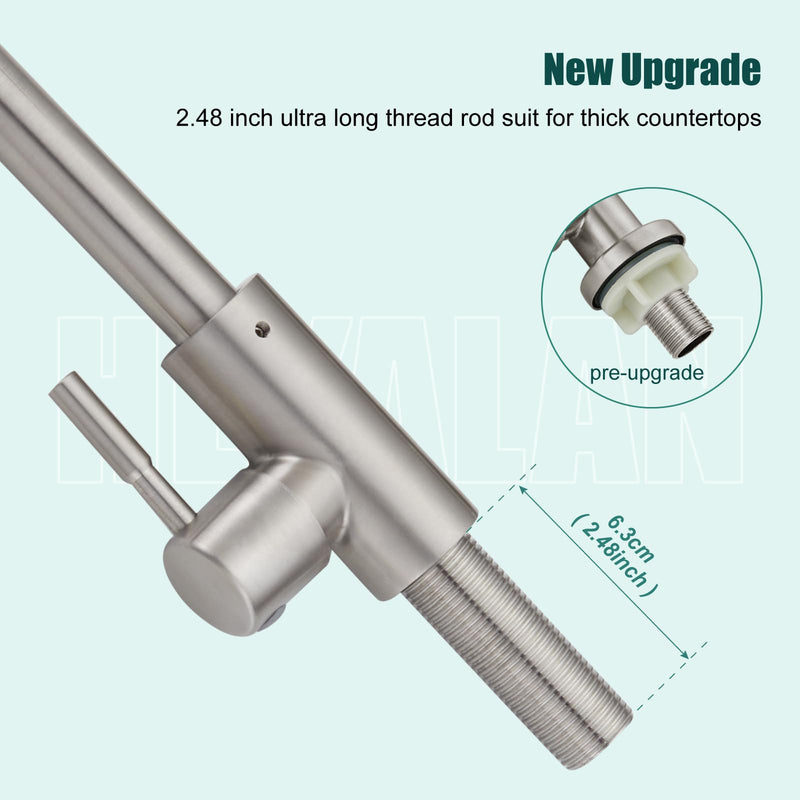 Heyalan Cold Water Only Kitchen Faucet SUS304 Sink Faucets High Arc Gooseneck 360 Degree Rotation Spout Basin Tap with Longer Thread Pipee,Brushed Nickel Brushed Nickel 1