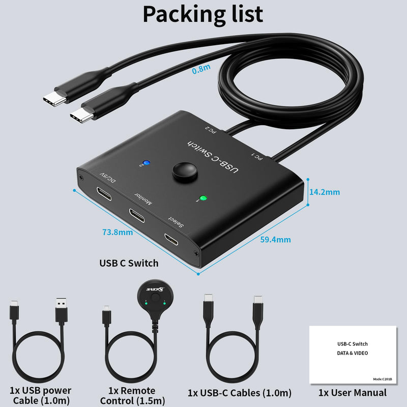 USB C Switch,Bi-Directional USB C Switcher 2 Computers,MLEEDA USB Type C KVM Switch 8K@60Hz 4K@120Hz Video/10Gbps Data Transfer/100W Charging,Compatible with Thunderbolt Device,2 USB-C Cables Included USB C Switch