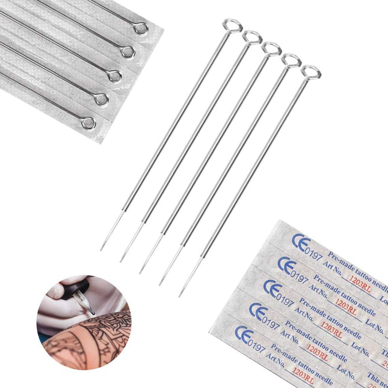 LATTCURE Disposable Sterile Tattoo Needles, 50 Pieces Tattoo Needles Set, Mixed Tattoo Needles, 1RL 3RL 5RL 7RL 9RL, Needles Stick and Stainless Steel Needles Set for Liner and Shader, Tattoo