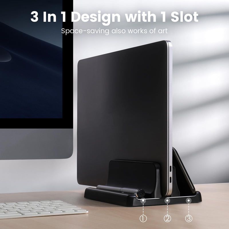 3 in 1 Vertical Laptop Stand Holder,Adjustable ABS Plastic Desktop Notebook Dock,Vertical Laptop Stand Space-Saving for All MacBook/Surface/Samsung/HP/Dell/Chrome Book