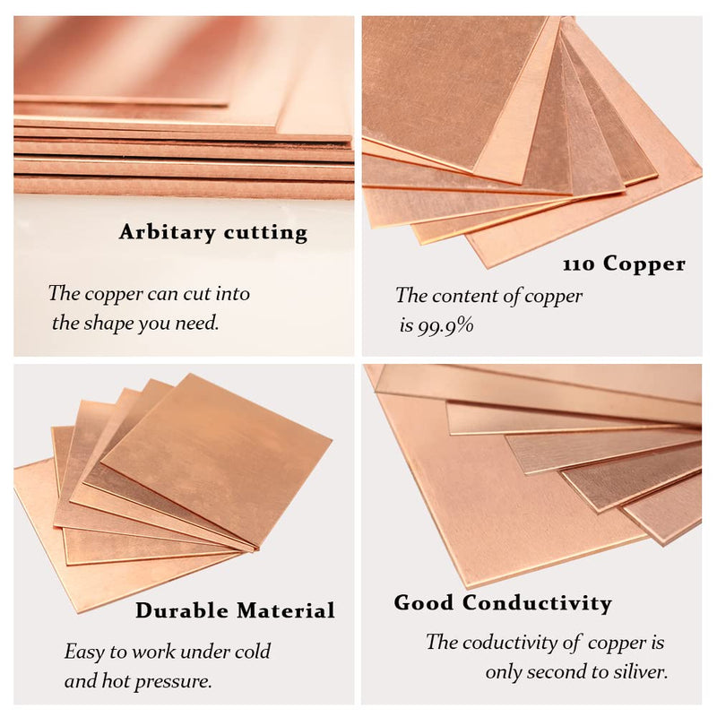 14 Gauge 99.9% Pure Copper Sheet, 1 Pcs (0.06" x 7.9" x 7.9") Copper Plates Brass Plates for Jewelry, Crafts, Repairs, Electrical 14Ga 8" × 8", 1 Pcs
