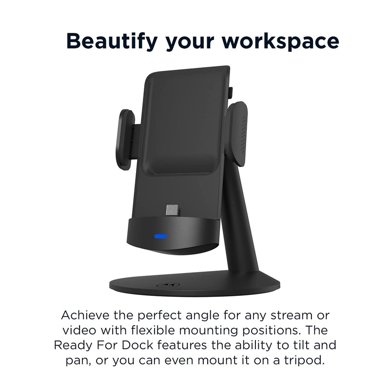 Motorola Ready for (Smart Connect) Adjustable Dock for Motorola Edge 2024, Edge Plus 2022/2023, Samsung S23, iPhone 15/15 Pro - Multimedia USB-C Adjustable Stand for Productivity, Video Calls, Gaming