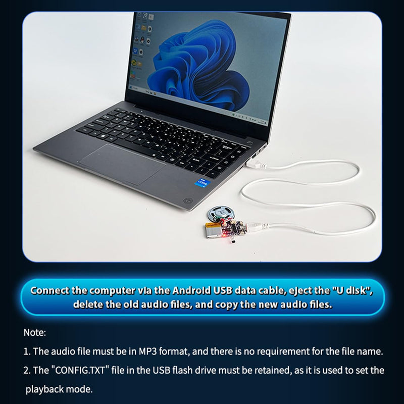 Voice Module, Magnet Sensor Control Activated MP3 Music Sound Chips, 16MB Sound Module for Crafts, Christmas, New Year Greeting Cards, Box with Speaker Lithium Battery Powered and USB Cable. JR-JX7004-Magnet Sound Module