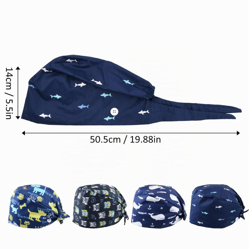 Surgical Cap Cotton Exfoliating Hat with Sweatband and Buttons Surgical Hat Dust Cap Adjustable Bandana Cap Chef Hat for Men and Women
